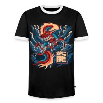 Cyborg Dragon Japanese Cyber-Punk Cyber-Aesthetic - Men's Ringer Shirt - black/white - Front - AI Model Female 172 light (172cm) & AI Model Male 178 light (178cm)