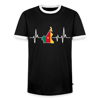 Heartbeat Design Cameroun Drapeau Cameroun - T-shirt contrasté Homme - noir/blanc - Devant - AI Model Female 172 light (172cm) & AI Model Male 178 light (178cm)