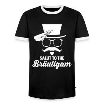 Salut To The Bräutigam Zylinderhut Schnauzer Bart - Männer Kontrast-T-Shirt - Schwarz/Weiß - Vorne - AI Model Female 172 light (172cm) & AI Model Male 178 light (178cm)