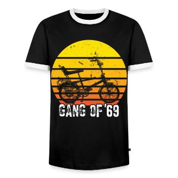 Bonanzarad Bonanza Bike Hipster Birthday 1969 - Men's Ringer Shirt - black/white - Front - AI Model Female 172 light (172cm) & AI Model Male 178 light (178cm)