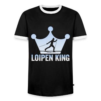 Cross-country biathlon cross-country skiers - Men's Ringer Shirt - black/white - Front - AI Model Female 172 light (172cm) & AI Model Male 178 light (178cm)