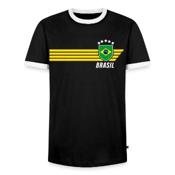 Brésil Maillot de fan de football brésilien Seleção - T-shirt contrasté Homme - noir/blanc - Devant - AI Model Female 172 light (172cm) & AI Model Male 178 light (178cm)