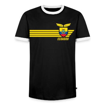 Ecuador Los Tricolores Football Fan Jersey - Men's Ringer Shirt - black/white - Front - AI Model Female 172 light (172cm) & AI Model Male 178 light (178cm)