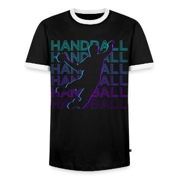 Joueur de handball Retro - T-shirt contrasté Homme - noir/blanc - Devant - AI Model Female 172 light (172cm) & AI Model Male 178 light (178cm)