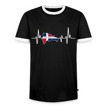 Heartbeat Design Flag Dominican Republic - Men's Ringer Shirt - black/white - Front - AI Model Female 172 light (172cm) & AI Model Male 178 light (178cm)