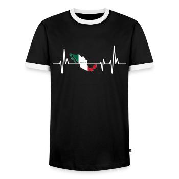 Heartbeat Design Mexican Flag Mexico - Men's Ringer Shirt - black/white - Front - AI Model Female 172 light (172cm) & AI Model Male 178 light (178cm)