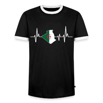 Heartbeat Design Algerian Flag Algeria - Men's Ringer Shirt - black/white - Front - AI Model Female 172 light (172cm) & AI Model Male 178 light (178cm)