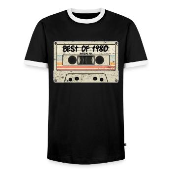 Best of 1980 Cassette Retro Tape - Men's Ringer Shirt - black/white - Front - AI Model Female 172 light (172cm) & AI Model Male 178 light (178cm)