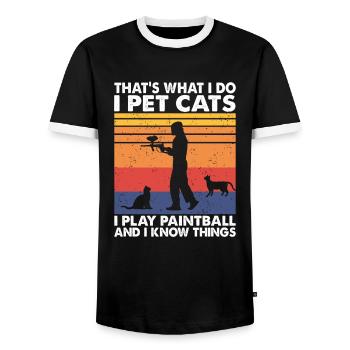 That's What I Do Pet Cats I Play Paintball - Men's Ringer Shirt - black/white - Front - AI Model Female 172 light (172cm) & AI Model Male 178 light (178cm)