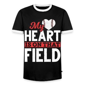 Kids Baseball Softball Mama Baseball Heart - Men's Ringer Shirt - black/white - Front - AI Model Female 172 light (172cm) & AI Model Male 178 light (178cm)