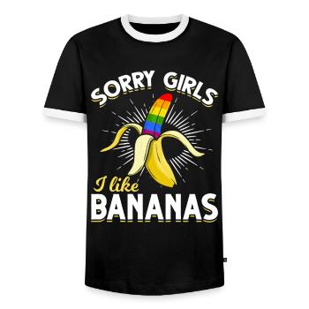 Schwulenstolz Banane LGBTQ Lustig - Männer Kontrast-T-Shirt - Schwarz/Weiß - Vorne - AI Model Female 172 light (172cm) & AI Model Male 178 light (178cm)