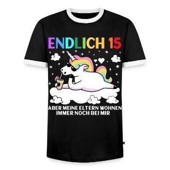 Endlich 15 Meine Eltern Wohnen Immer Noch Bei Mir - Männer Kontrast-T-Shirt - Schwarz/Weiß - Vorne - AI Model Female 172 light (172cm) & AI Model Male 178 light (178cm)
