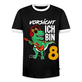 Dinosaurier 9. Geburtstag Gitarre Jungen Geschenk - Männer Kontrast-T-Shirt - Schwarz/Weiß - Vorne - AI Model Female 172 light (172cm) & AI Model Male 178 light (178cm)