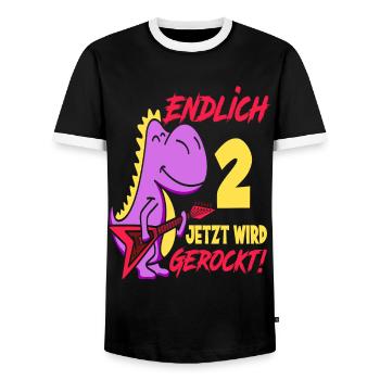 Dinosaurier 9. Geburtstag Gitarre Mädchen Geschenk - Männer Kontrast-T-Shirt - Schwarz/Weiß - Vorne - AI Model Female 172 light (172cm) & AI Model Male 178 light (178cm)