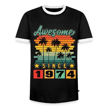 Awesome Since 1974 - Men's Ringer Shirt - black/white - Front - AI Model Female 172 light (172cm) & AI Model Male 178 light (178cm)