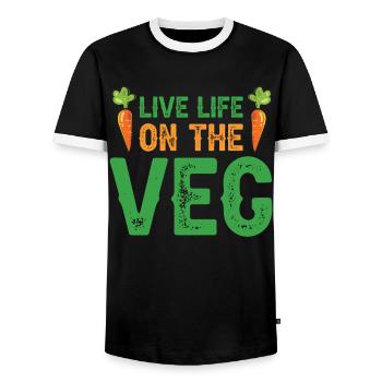 Vegetarian Vegan Vegan Veggie Animal Welfare Vegetables - Men's Ringer Shirt - black/white - Front - AI Model Female 172 light (172cm) & AI Model Male 178 light (178cm)
