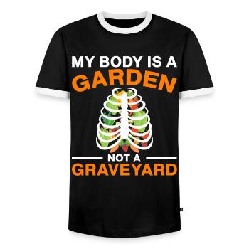 Vegetarian Vegan Vegan Veggie Animal Welfare Vegetables - Men's Ringer Shirt - black/white - Front - AI Model Female 172 light (172cm) & AI Model Male 178 light (178cm)