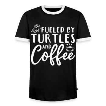 Des tortues et des tortues de mer au café - T-shirt contrasté Homme - noir/blanc - Devant - AI Model Female 172 light (172cm) & AI Model Male 178 light (178cm)