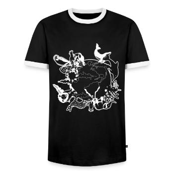 Environment: Earth Day: Saving animals on Earth - Men's Ringer Shirt - black/white - Front - AI Model Female 172 light (172cm) & AI Model Male 178 light (178cm)