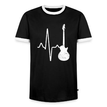 E Gitarre Herzschlag - Männer Kontrast-T-Shirt - Schwarz/Weiß - Vorne - AI Model Female 172 light (172cm) & AI Model Male 178 light (178cm)