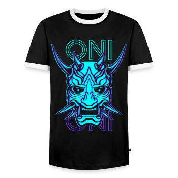 Oni Mask Japanese Yoaki Demon Mask Retro - Men's Ringer Shirt - black/white - Front - AI Model Female 172 light (172cm) & AI Model Male 178 light (178cm)