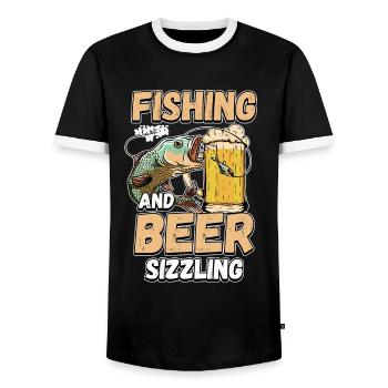 Pêche et bières sifflement pêche Mot à la ligne - T-shirt contrasté Homme - noir/blanc - Devant - AI Model Female 172 light (172cm) & AI Model Male 178 light (178cm)