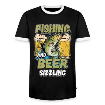Pêche et bières sifflement pêche Mot à la ligne - T-shirt contrasté Homme - noir/blanc - Devant - AI Model Female 172 light (172cm) & AI Model Male 178 light (178cm)