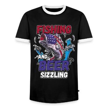 Pêche et bières sifflement pêche Mot à la ligne - T-shirt contrasté Homme - noir/blanc - Devant - AI Model Female 172 light (172cm) & AI Model Male 178 light (178cm)