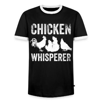 Chicken Whisperer Farmer Black Love White Cult - Men's Ringer Shirt - black/white - Front - AI Model Female 172 light (172cm) & AI Model Male 178 light (178cm)