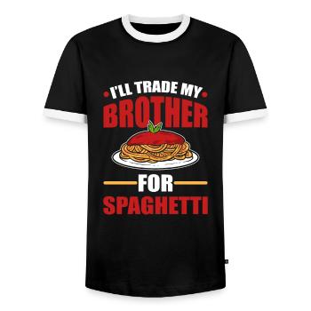 I'll Trade My Brother For Spaghetti Itailan Pasta - Men's Ringer Shirt - black/white - Front - AI Model Female 172 light (172cm) & AI Model Male 178 light (178cm)