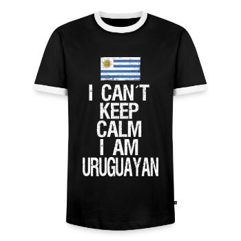I can not Keep Calm I am Uruguayan - Men's Ringer Shirt - black/white - Front - AI Model Female 172 light (172cm) & AI Model Male 178 light (178cm)