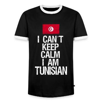 Je n’arrive pas à garder mon calme, je suis tunisien - T-shirt contrasté Homme - noir/blanc - Devant - AI Model Female 172 light (172cm) & AI Model Male 178 light (178cm)