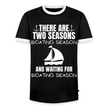 Boat Regatta . Powerboat motor yacht . Yacht Sailing - Men's Ringer Shirt - black/white - Front - AI Model Female 172 light (172cm) & AI Model Male 178 light (178cm)