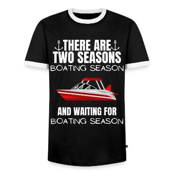 Boat Regatta . Powerboat motor yacht . Yacht Sailing - Men's Ringer Shirt - black/white - Front - AI Model Female 172 light (172cm) & AI Model Male 178 light (178cm)