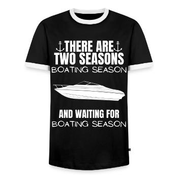 Boat Regatta . Powerboat motor yacht . Yacht Sailing - Men's Ringer Shirt - black/white - Front - AI Model Female 172 light (172cm) & AI Model Male 178 light (178cm)
