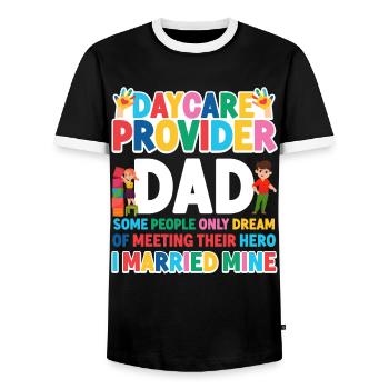 Childcare Daycare Provider Teacher - Men's Ringer Shirt - black/white - Front - AI Model Female 172 light (172cm) & AI Model Male 178 light (178cm)
