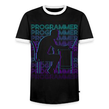 Programmer Computer Programming Encoding Gee - Men's Ringer Shirt - black/white - Front - AI Model Female 172 light (172cm) & AI Model Male 178 light (178cm)