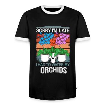 Orchidée Cadeau Femmes Fleuriste Jardinière Fleuriste - T-shirt contrasté Homme - noir/blanc - Devant - AI Model Female 172 light (172cm) & AI Model Male 178 light (178cm)