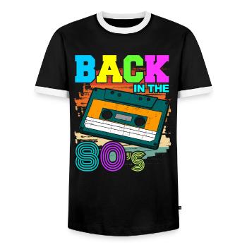 Back in the 80s - 80er Kostüm 80's Mottoparty - Männer Kontrast-T-Shirt - Schwarz/Weiß - Vorne - AI Model Female 172 light (172cm) & AI Model Male 178 light (178cm)