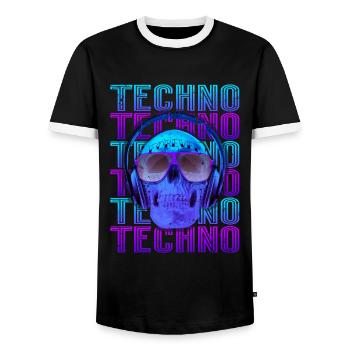 Techno Musik - Männer Kontrast-T-Shirt - Schwarz/Weiß - Vorne - AI Model Female 172 light (172cm) & AI Model Male 178 light (178cm)