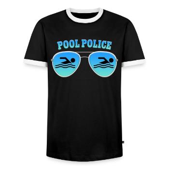 Pool Police Rettungsschwimmer Bademeister - Männer Kontrast-T-Shirt - Schwarz/Weiß - Vorne - AI Model Female 172 light (172cm) & AI Model Male 178 light (178cm)