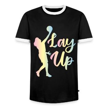Basketball basketball player hoop throwing sports - Men's Ringer Shirt - black/white - Front - AI Model Female 172 light (172cm) & AI Model Male 178 light (178cm)