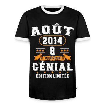 8 Ans Anniversaire Vintage Né(e) en Août 2014 - T-shirt contrasté Homme - noir/blanc - Devant - AI Model Female 172 light (172cm) & AI Model Male 178 light (178cm)