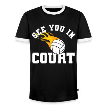 Ball Court Volleyball Flame Volleyball Player - Men's Ringer Shirt - black/white - Front - AI Model Female 172 light (172cm) & AI Model Male 178 light (178cm)