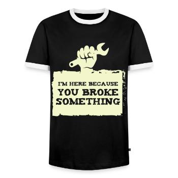 IM here because you broke craftsmen - Men's Ringer Shirt - black/white - Front - AI Model Female 172 light (172cm) & AI Model Male 178 light (178cm)