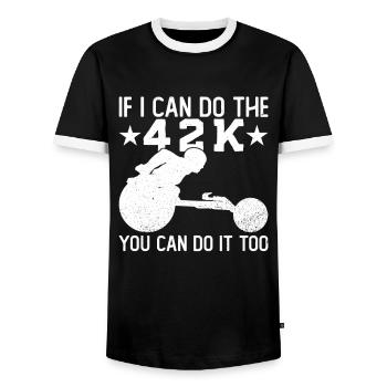 Marathon en fauteuil roulant Course en fauteuil roulant Sports en fauteuil roulant - T-shirt contrasté Homme - noir/blanc - Devant - AI Model Female 172 light (172cm) & AI Model Male 178 light (178cm)