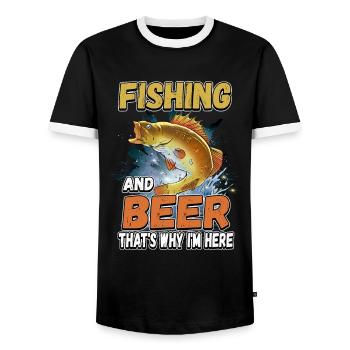 Fishing and beer that's why I'm here Fischer saying - Men's Ringer Shirt - black/white - Front - AI Model Female 172 light (172cm) & AI Model Male 178 light (178cm)