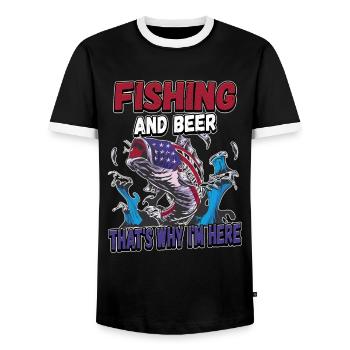 Fishing and beer that's why I'm here Fischer saying - Men's Ringer Shirt - black/white - Front - AI Model Female 172 light (172cm) & AI Model Male 178 light (178cm)
