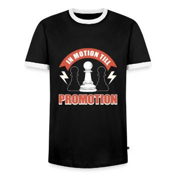 In Motion Till Promotion Chess Board Game Chess - Männer Kontrast-T-Shirt - Schwarz/Weiß - Vorne - AI Model Female 172 light (172cm) & AI Model Male 178 light (178cm)