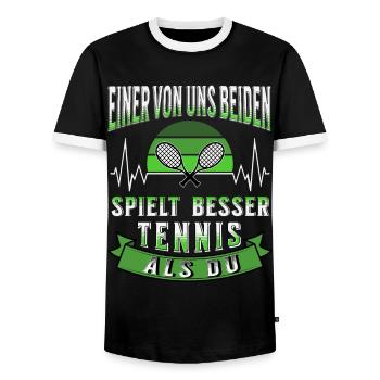 Tennis L’un de nous deux joue mieux au tennis - T-shirt contrasté Homme - noir/blanc - Devant - AI Model Female 172 light (172cm) & AI Model Male 178 light (178cm)